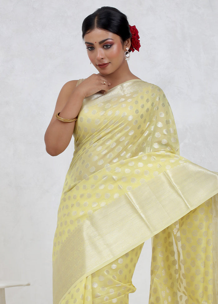 Yellow Kora Silk Saree Without Blouse Piece - Indian Silk House Agencies