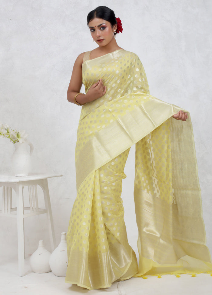 Yellow Kora Silk Saree Without Blouse Piece - Indian Silk House Agencies