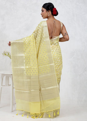 Yellow Kora Silk Saree Without Blouse Piece - Indian Silk House Agencies