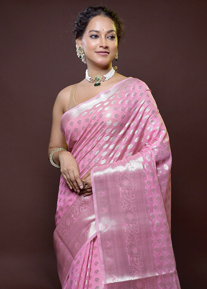 Pink Kora Silk Saree With Blouse Piece