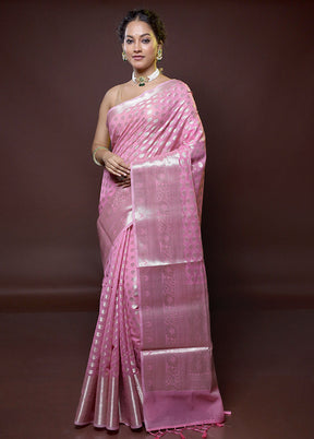 Pink Kora Silk Saree With Blouse Piece