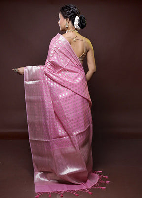 Pink Kora Silk Saree With Blouse Piece