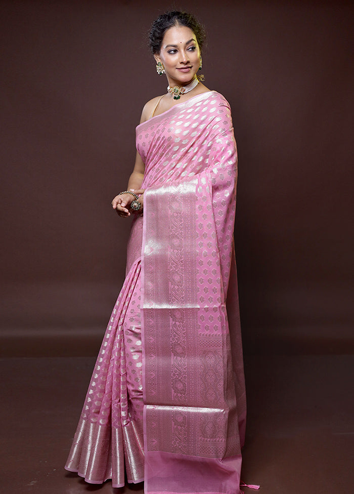 Pink Kora Silk Saree With Blouse Piece