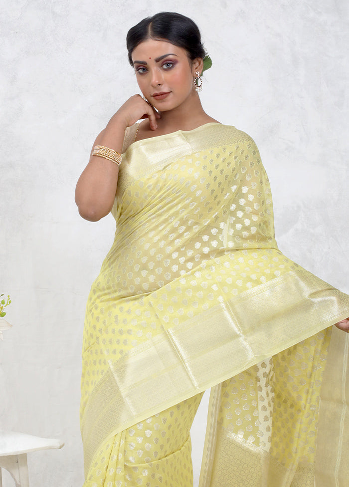 Yellow Kora Silk Saree Without Blouse Piece - Indian Silk House Agencies