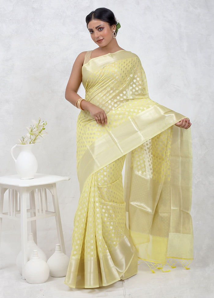 Yellow Kora Silk Saree Without Blouse Piece - Indian Silk House Agencies