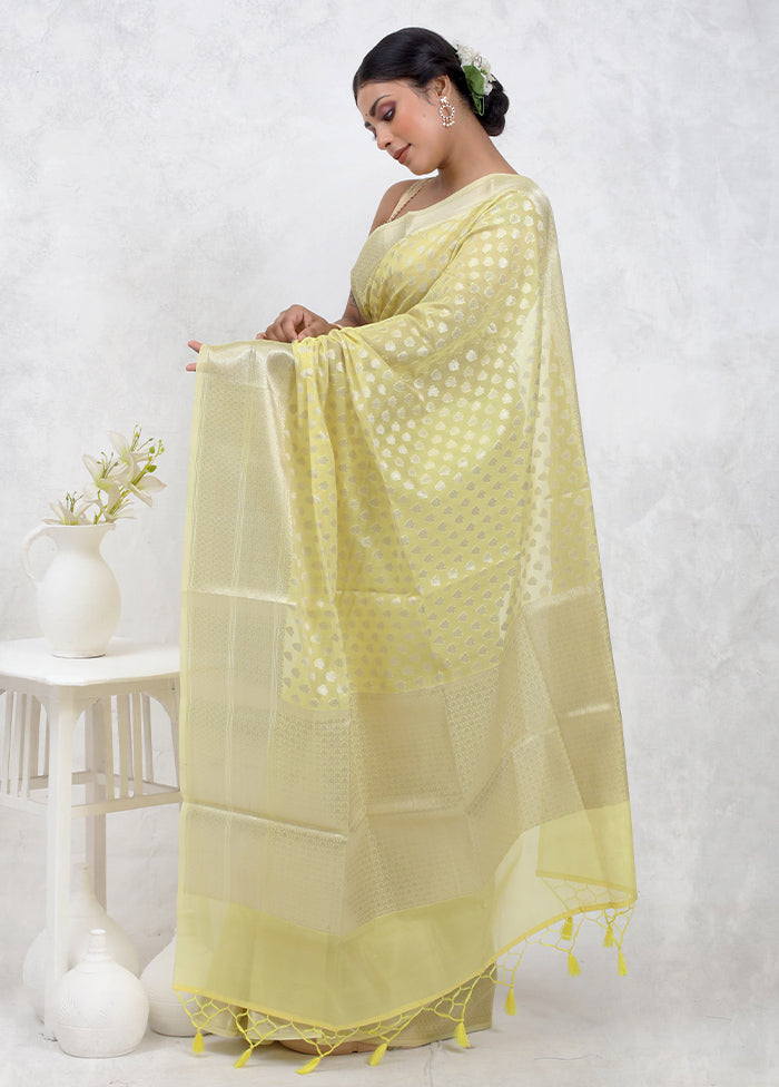 Yellow Kora Silk Saree Without Blouse Piece - Indian Silk House Agencies