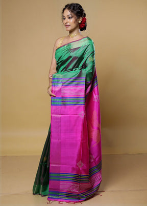 Green Kalakethra Kanjivaram Silk Saree With Blouse Piece