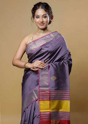 Purple Kalakethra Kanjivaram Silk Saree With Blouse Piece