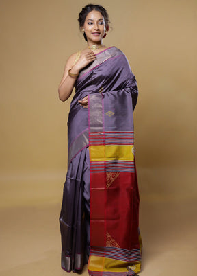 Purple Kalakethra Kanjivaram Silk Saree With Blouse Piece