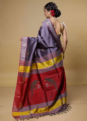 Purple Kalakethra Kanjivaram Silk Saree With Blouse Piece