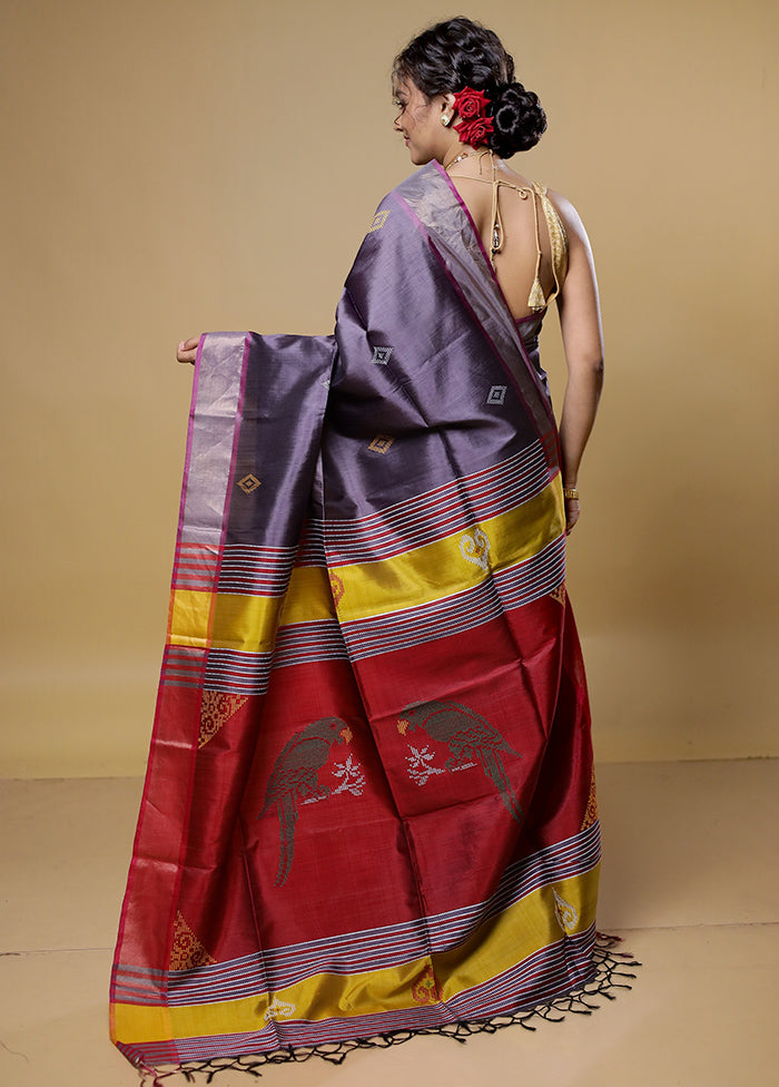 Purple Kalakethra Kanjivaram Silk Saree With Blouse Piece