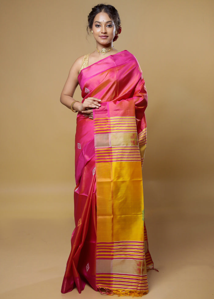 Pink Kalakethra Kanjivaram Silk Saree With Blouse Piece