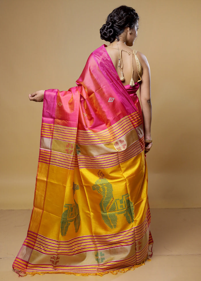 Pink Kalakethra Kanjivaram Silk Saree With Blouse Piece