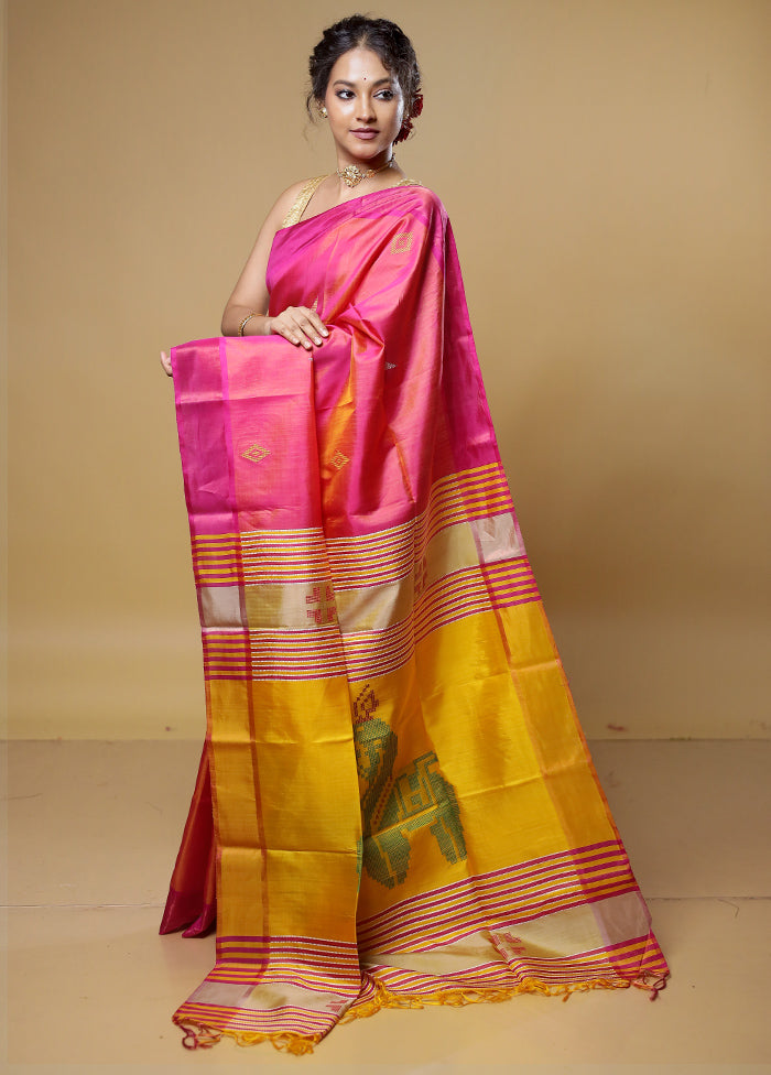 Pink Kalakethra Kanjivaram Silk Saree With Blouse Piece