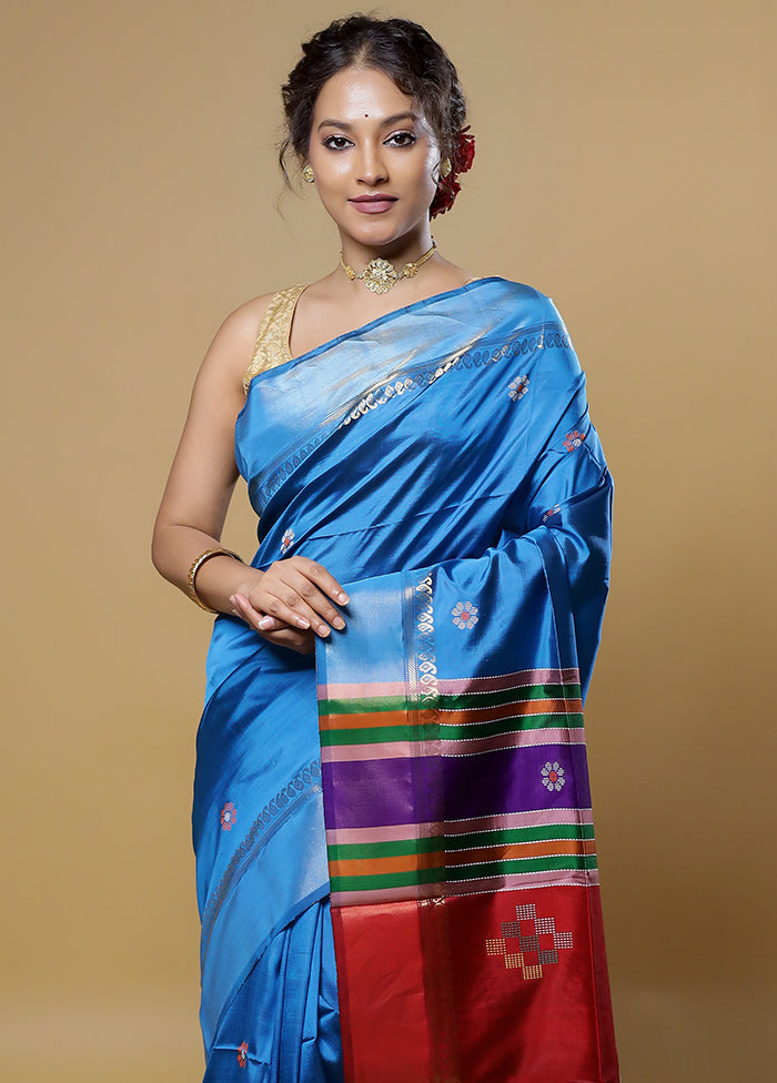 Blue Kalakethra Kanjivaram Silk Saree With Blouse Piece