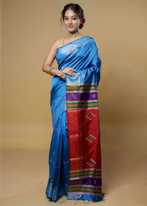 Blue Kalakethra Kanjivaram Silk Saree With Blouse Piece