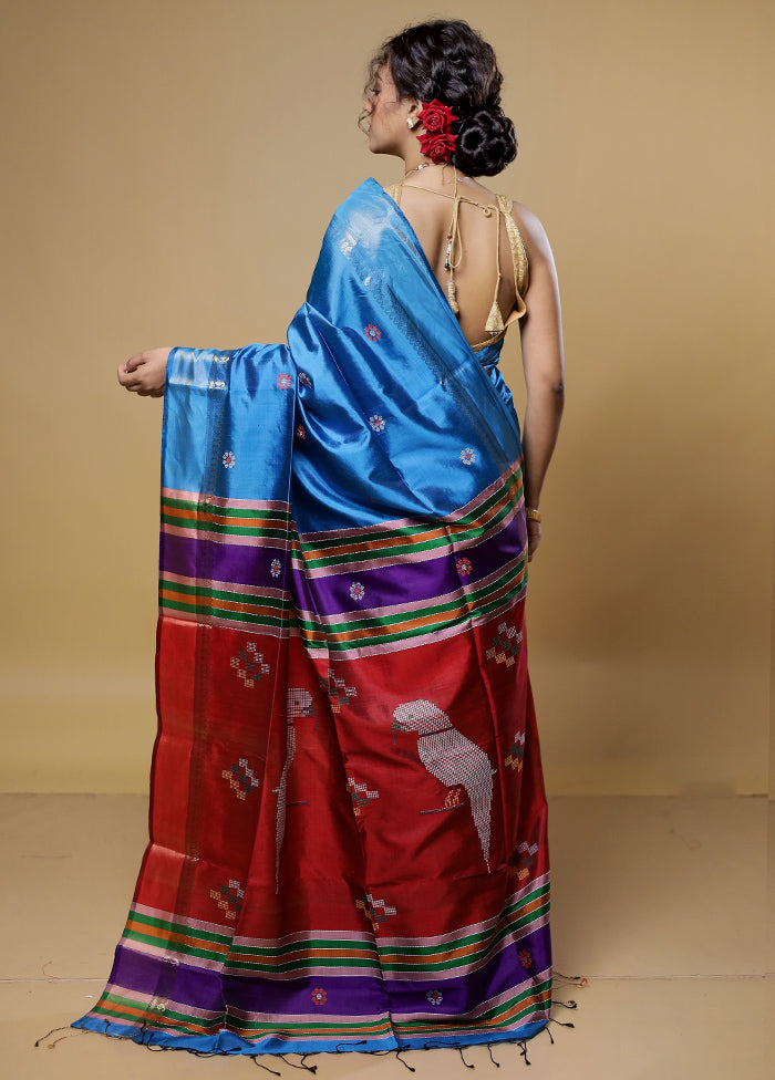 Blue Kalakethra Kanjivaram Silk Saree With Blouse Piece