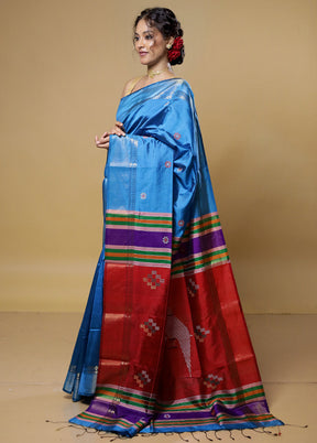 Blue Kalakethra Kanjivaram Silk Saree With Blouse Piece