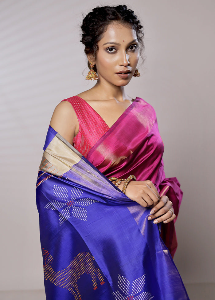 Pink Kalashkhetra Kanjivaram Silk Saree With Blouse Piece