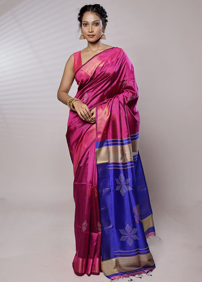 Pink Kalashkhetra Kanjivaram Silk Saree With Blouse Piece