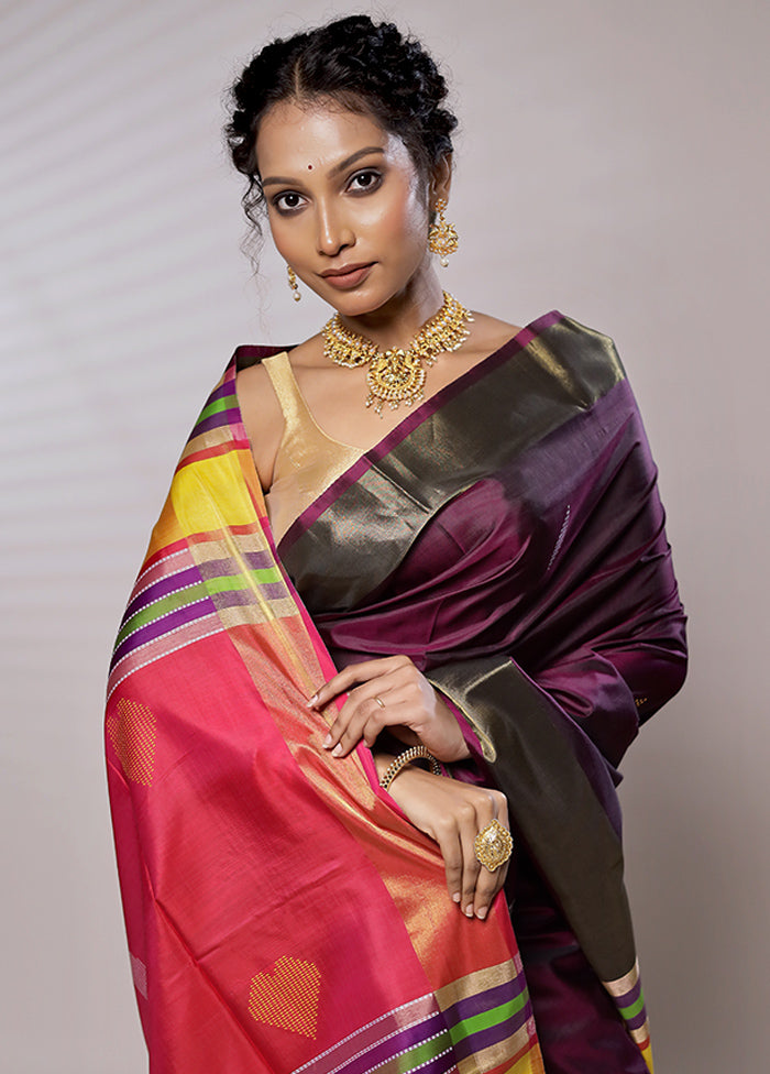 Purple Kalashkhetra Kanjivaram Silk Saree With Blouse Piece