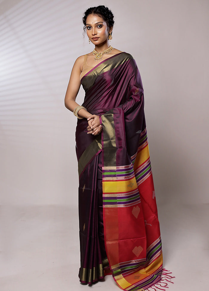 Purple Kalashkhetra Kanjivaram Silk Saree With Blouse Piece