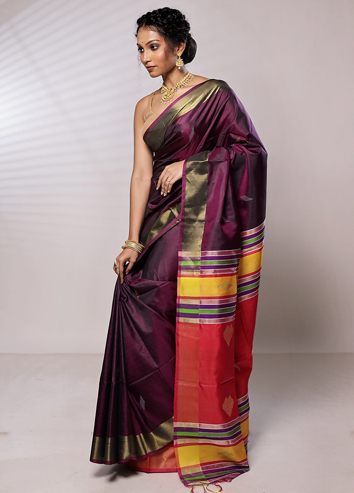 Purple Kalashkhetra Kanjivaram Silk Saree With Blouse Piece - Indian Silk House Agencies