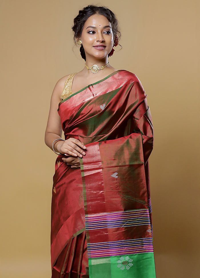 Maroon Kalakethra Kanjivaram Silk Saree With Blouse Piece