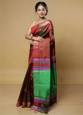 Maroon Kalakethra Kanjivaram Silk Saree With Blouse Piece