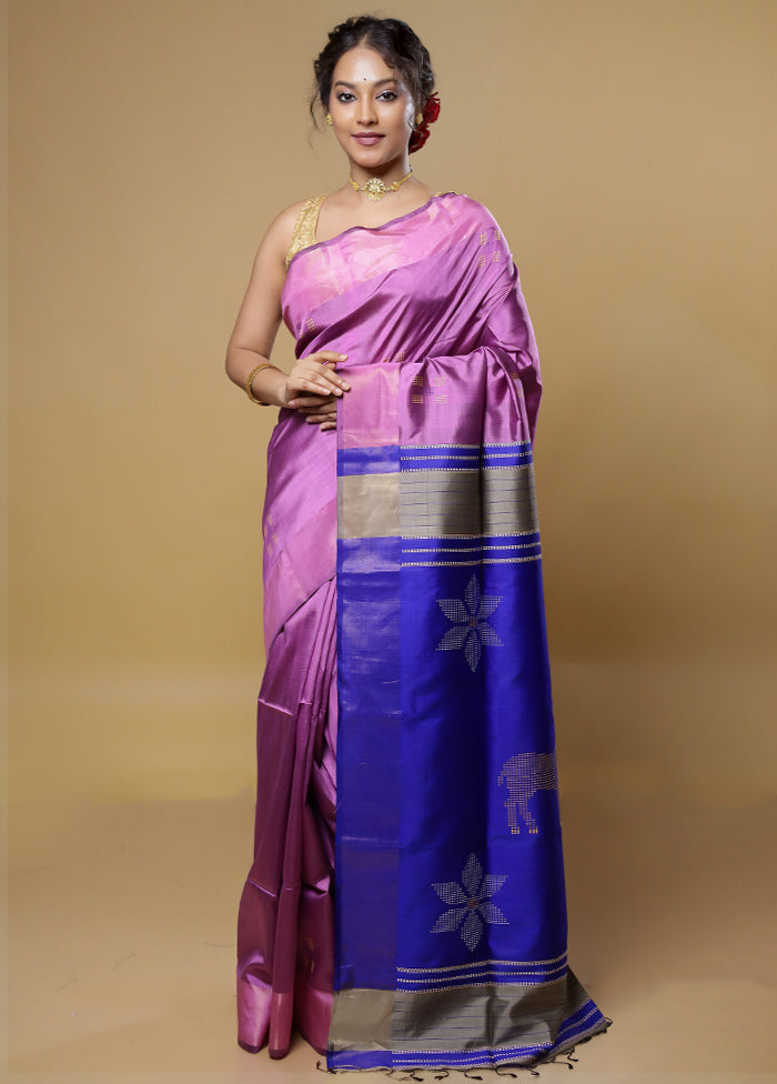 Purple Kalakethra Kanjivaram Silk Saree With Blouse Piece