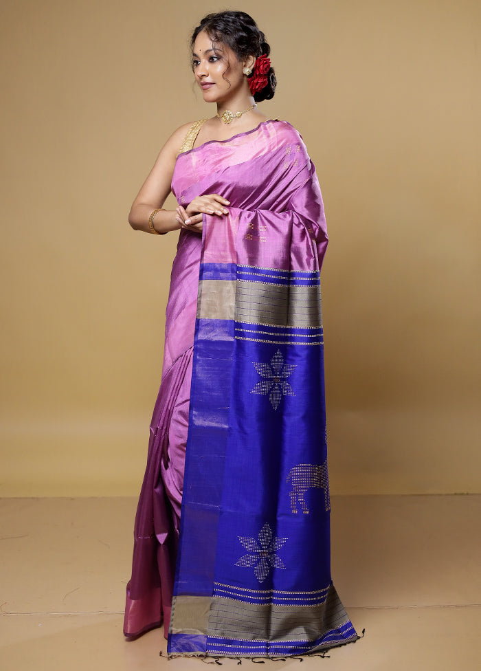 Purple Kalakethra Kanjivaram Silk Saree With Blouse Piece