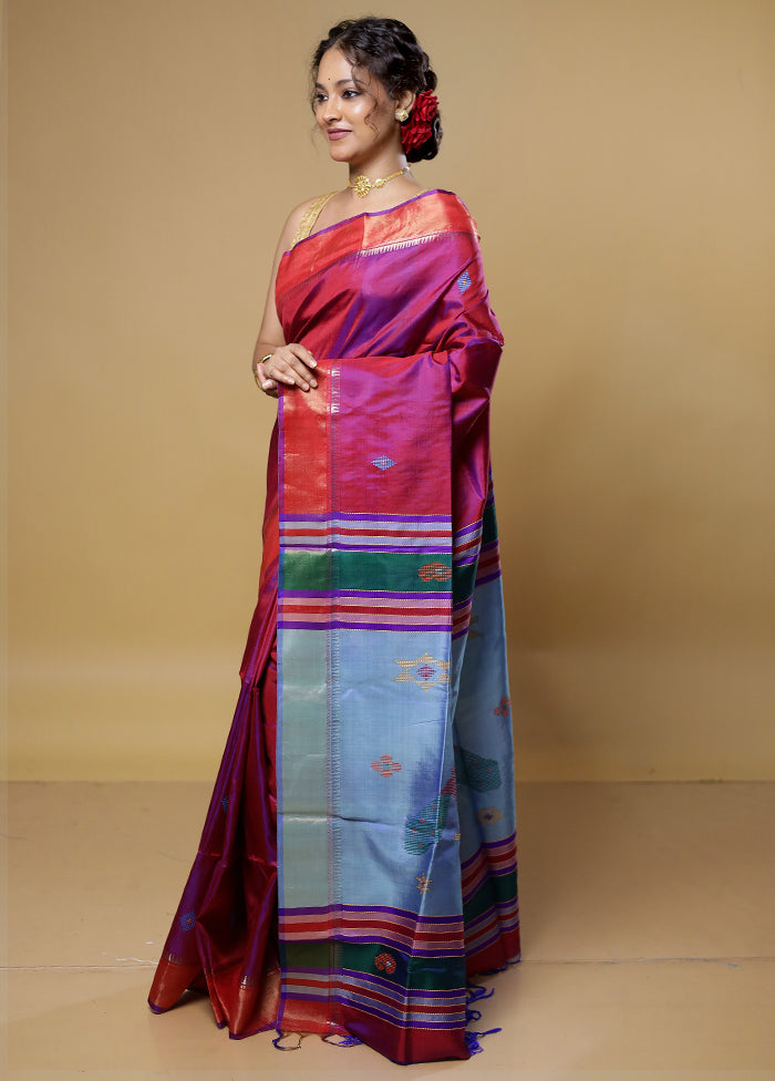 Pink Kalakethra Kanjivaram Silk Saree With Blouse Piece