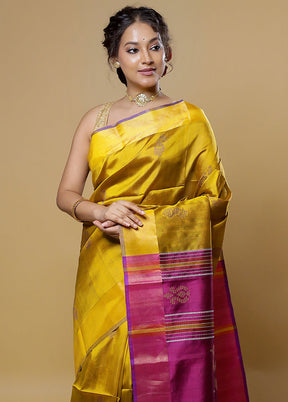 Yellow Kalakethra Kanjivaram Silk Saree With Blouse Piece