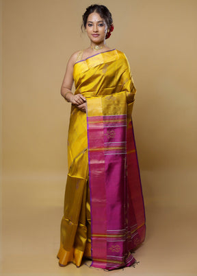 Yellow Kalakethra Kanjivaram Silk Saree With Blouse Piece