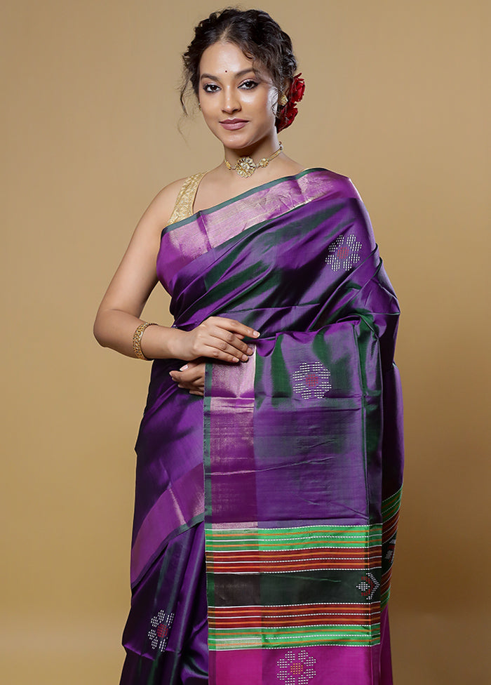 Purple Kalakethra Kanjivaram Silk Saree With Blouse Piece