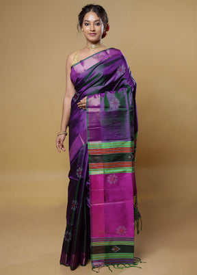 Purple Kalakethra Kanjivaram Silk Saree With Blouse Piece