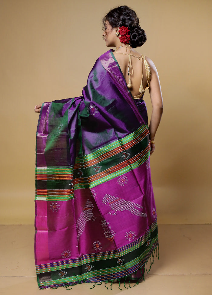 Purple Kalakethra Kanjivaram Silk Saree With Blouse Piece