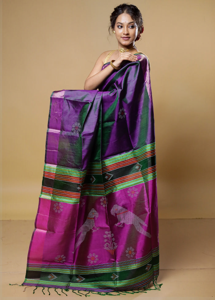 Purple Kalakethra Kanjivaram Silk Saree With Blouse Piece