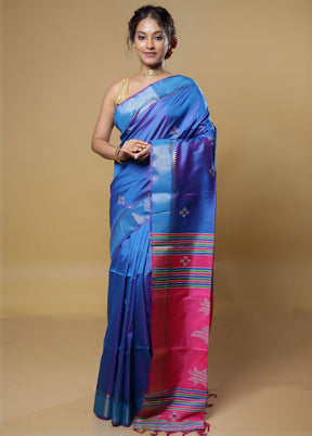 Blue Kalakethra Kanjivaram Silk Saree With Blouse Piece