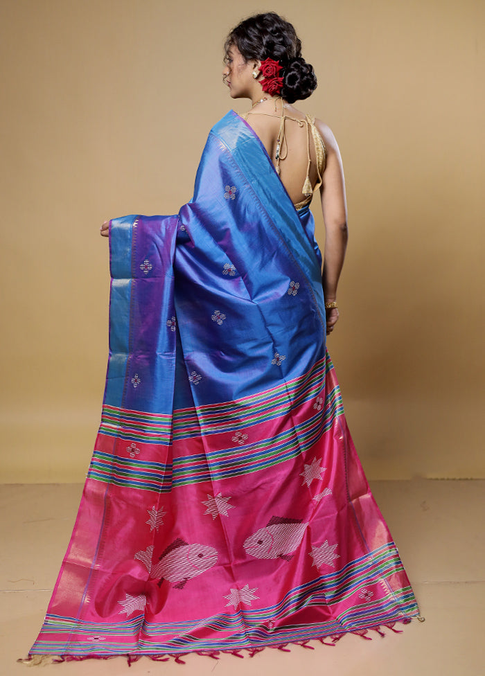 Blue Kalakethra Kanjivaram Silk Saree With Blouse Piece