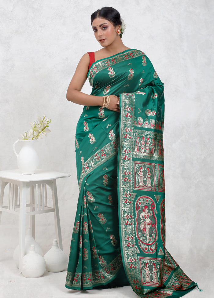 Green Baluchari Silk Saree Without Blouse Piece - Indian Silk House Agencies