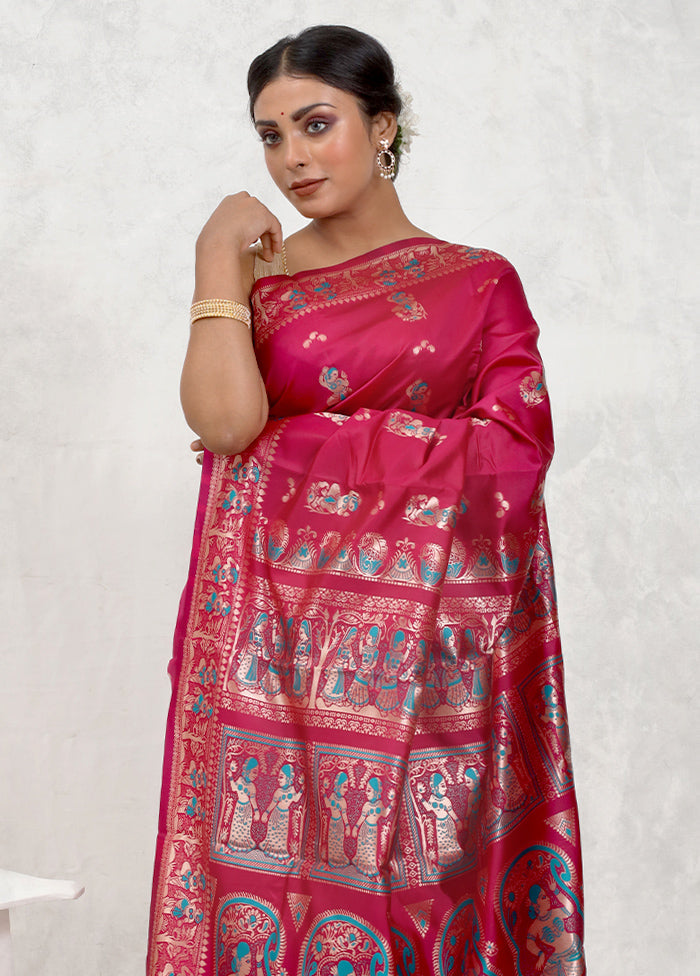 Pink Baluchari Silk Saree Without Blouse Piece - Indian Silk House Agencies