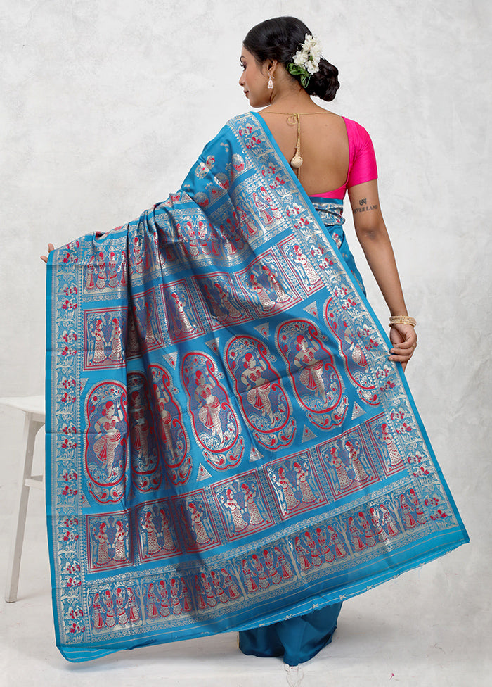 Blue Baluchari Silk Saree Without Blouse Piece - Indian Silk House Agencies