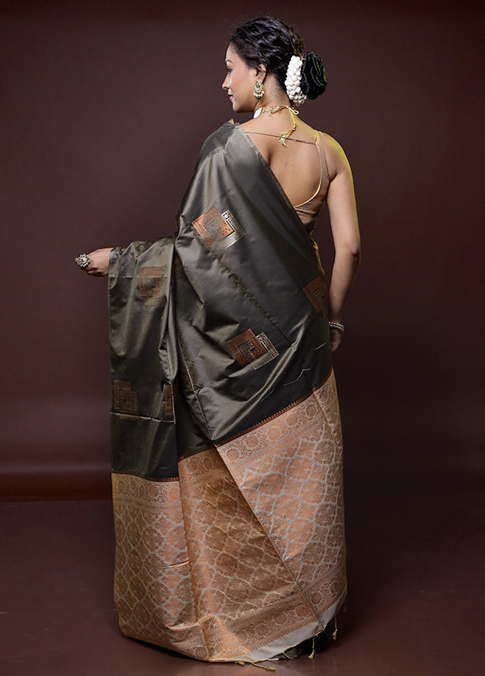 Grey Dupion Silk Saree With Blouse Piece