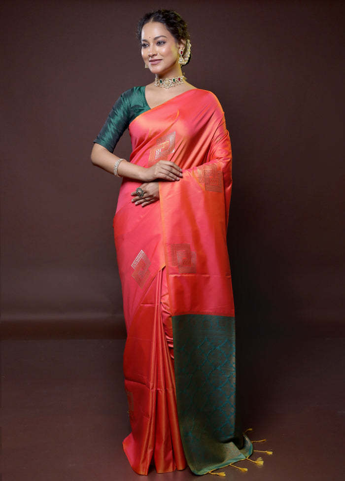 Pink Dupion Silk Saree With Blouse Piece