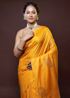 Yellow Dupion Silk Saree With Blouse Piece