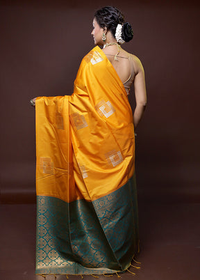 Yellow Dupion Silk Saree With Blouse Piece