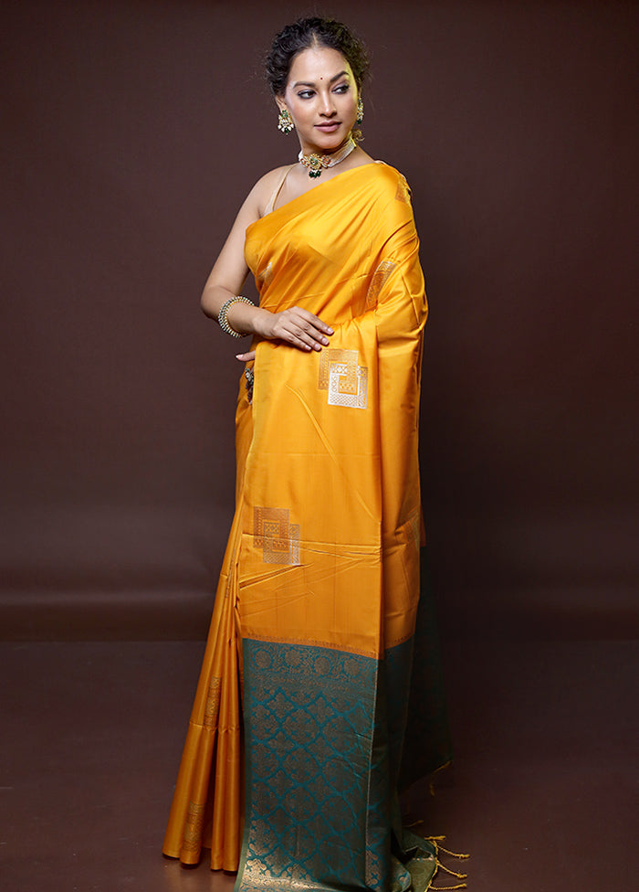 Yellow Dupion Silk Saree With Blouse Piece