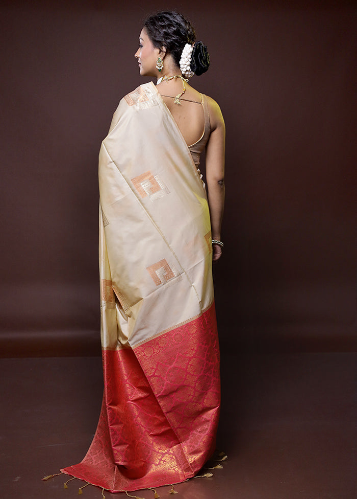 Cream Dupion Silk Saree With Blouse Piece