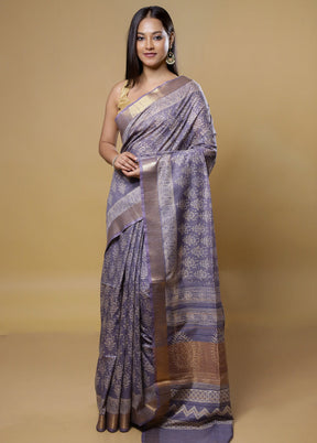 Purple Tussar Silk Saree With Blouse Piece